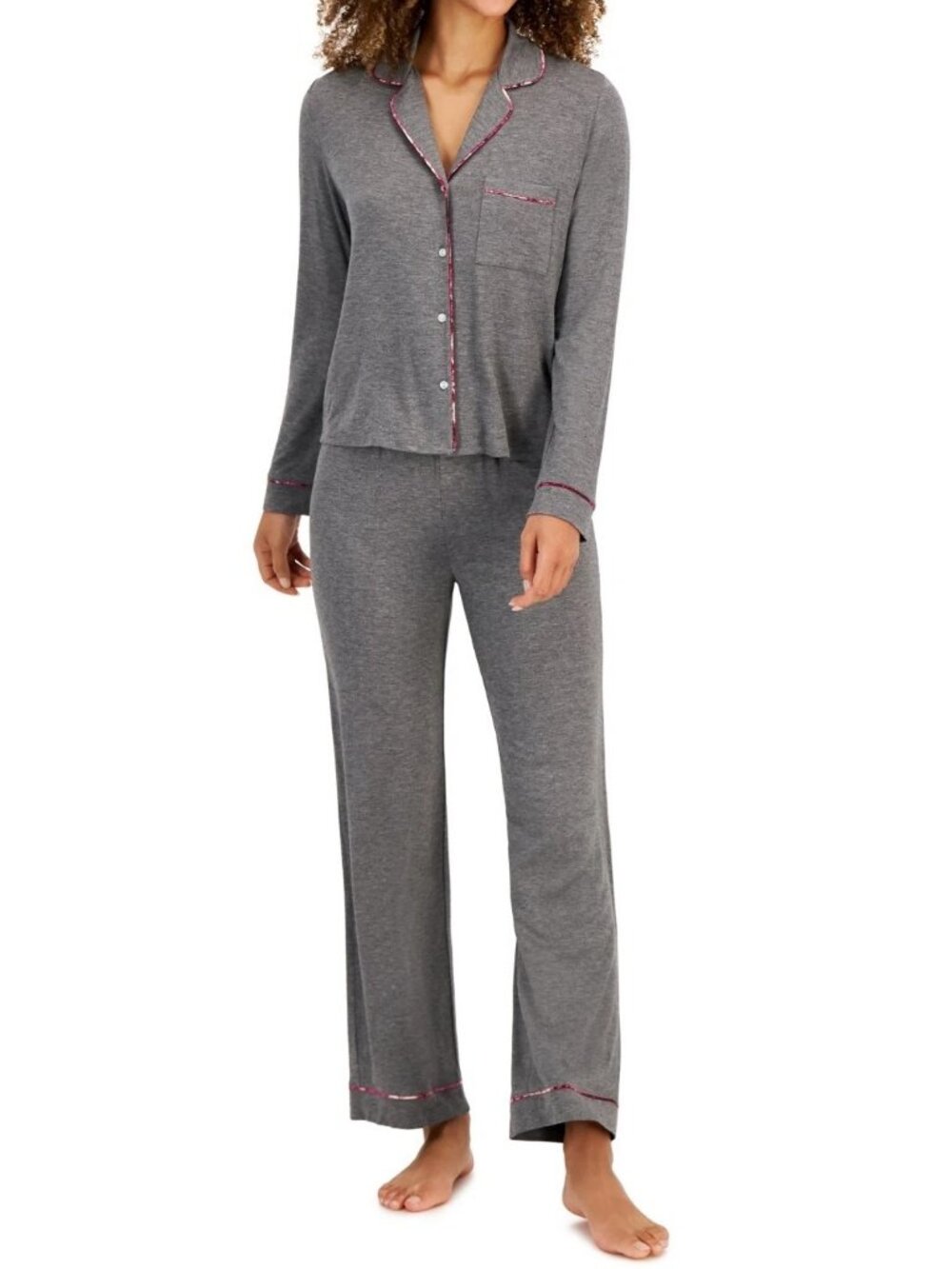 Jenni Women's 2-Piece Notch-Collar Pajama Set, Pewter Dark Gray, Medium